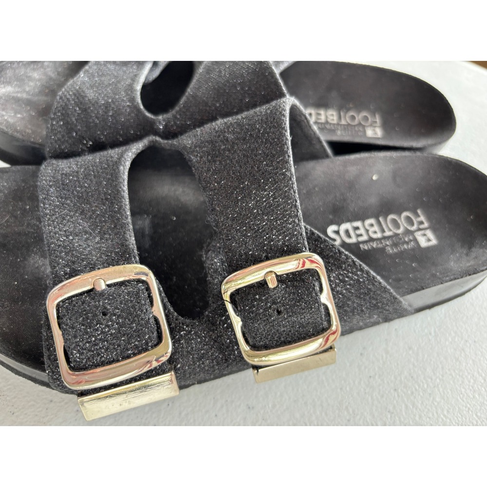 White Mountain Footbeds Black Glitter Double Strap Buckle Slide Sandals Womens 7 - Picture 4 of 7